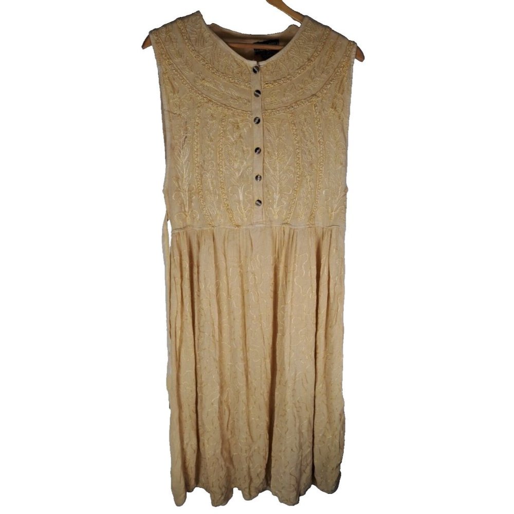 Women's Zoey & Beth Maxi Dress Peasant Embroidered Yellow Sleeveless Rayon L
